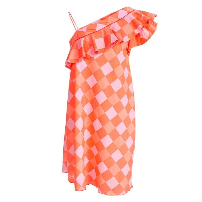 Little Marc Jacobs Neon Orange Checkered One Shoulder Dress 10 Yrs For Kids 1 Little Marc Jacobs Neon Orange Checkered One Shoulder Dress 10 Yrs For Kids