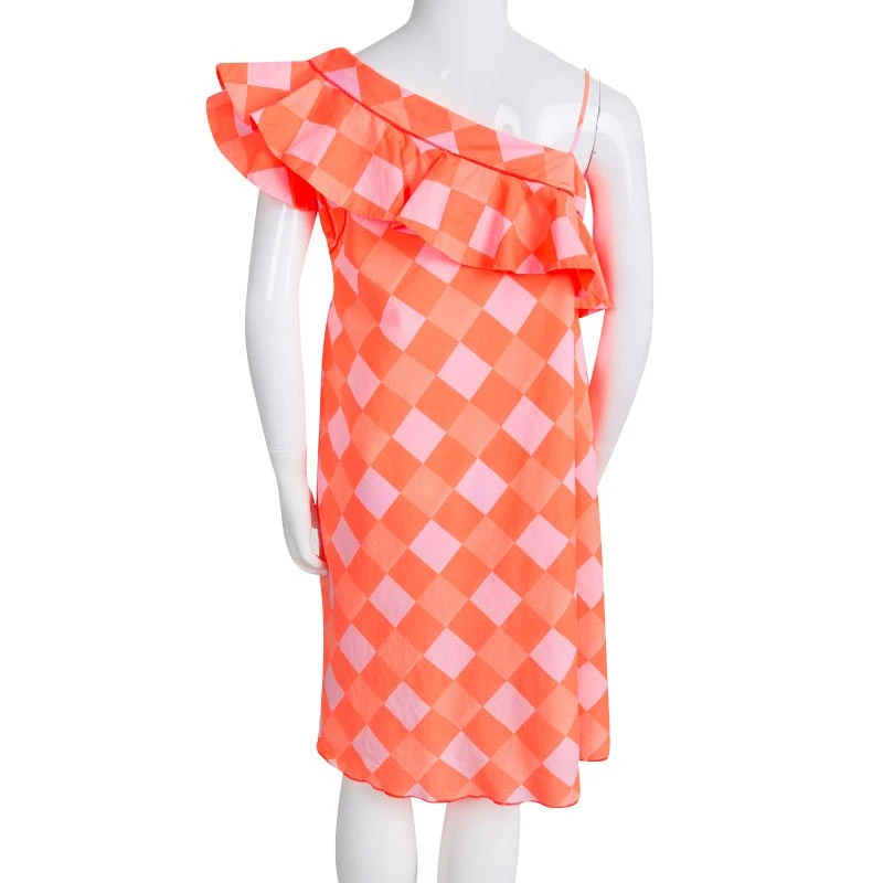Little Marc Jacobs Neon Orange Checkered One Shoulder Dress 10 Yrs For Kids 3 Little Marc Jacobs Neon Orange Checkered One Shoulder Dress 10 Yrs For Kids - Image 3