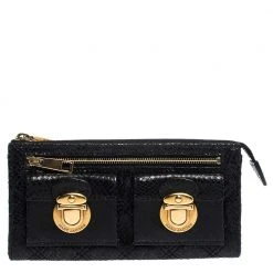 Marc Jacobs Black Python Embossed Leather Double Pocket Zip Wallet For Men