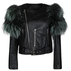 Marc Jacobs Black Goat Leather Fox Fur Trim Embellished Moto Jacket S For Women