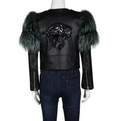 Marc Jacobs Black Goat Leather Fox Fur Trim Embellished Moto Jacket S For Women 8 Marc Jacobs Black Goat Leather Fox Fur Trim Embellished Moto Jacket S For Women -Marc Jacobs shop luxury women marc jacobs new clothes p120977 0003