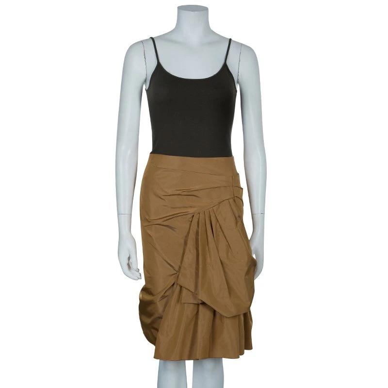 Marc Jacobs Tan Gathered Silk Skirt S For Women 2 Marc Jacobs Tan Gathered Silk Skirt S For Women - Image 2