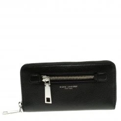 Marc Jacobs Black Leather Gotham Zip Around Wallet For Women