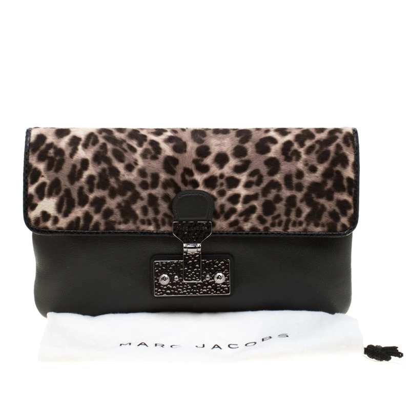 Marc Jacobs Black/Beige Leopard Print Calfhair And Leather Safari Vip Clutch For Women 10 Marc Jacobs Black/Beige Leopard Print Calfhair And Leather Safari Vip Clutch For Women - Image 10
