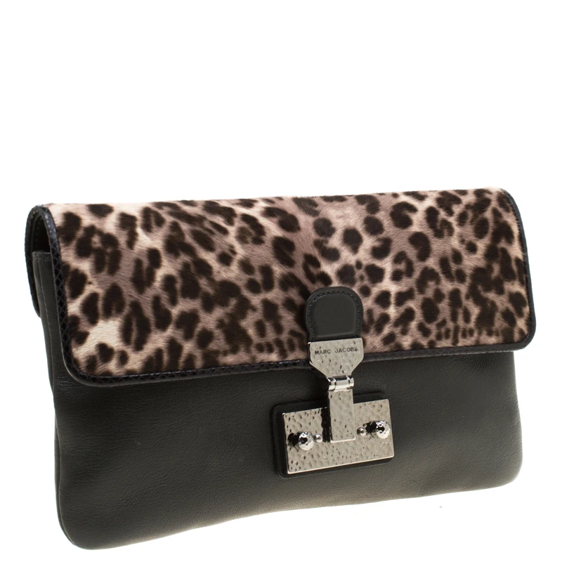 Marc Jacobs Black/Beige Leopard Print Calfhair And Leather Safari Vip Clutch For Women 3 Marc Jacobs Black/Beige Leopard Print Calfhair And Leather Safari Vip Clutch For Women - Image 3