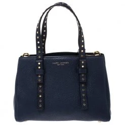 Marc Jacobs Midnight Blue Leather Mini T Studded Tote For Women