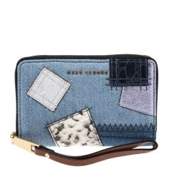 Marc Jacobs Blue Denim Patchwork Wristlet Zip Around Wallet For Women