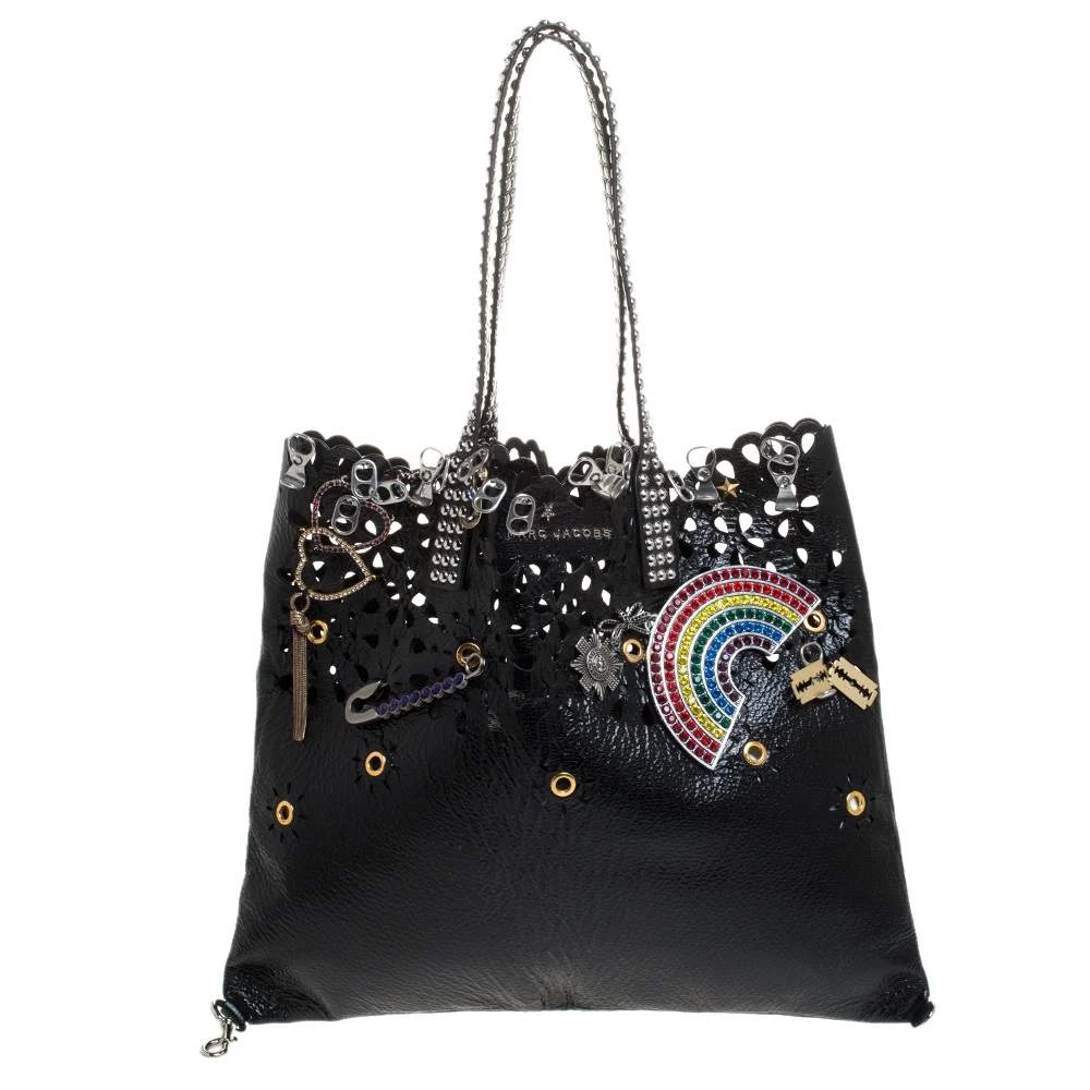 Marc Jacobs Black Laser Cut Leather Embellished Wingman Tote For Women 1 Marc Jacobs Black Laser Cut Leather Embellished Wingman Tote For Women