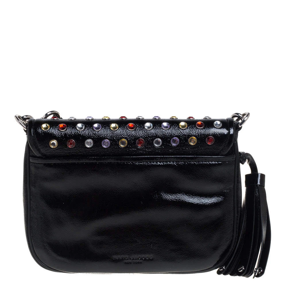 Marc Jacobs Black Patent Leather Jewel Embellished Courier Crossbody Bag For Women 4 Marc Jacobs Black Patent Leather Jewel Embellished Courier Crossbody Bag For Women - Image 4