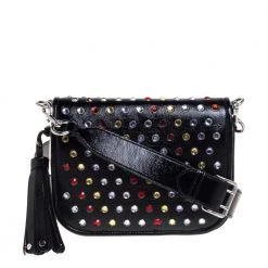 Marc Jacobs Black Patent Leather Jewel Embellished Courier Crossbody Bag For Women