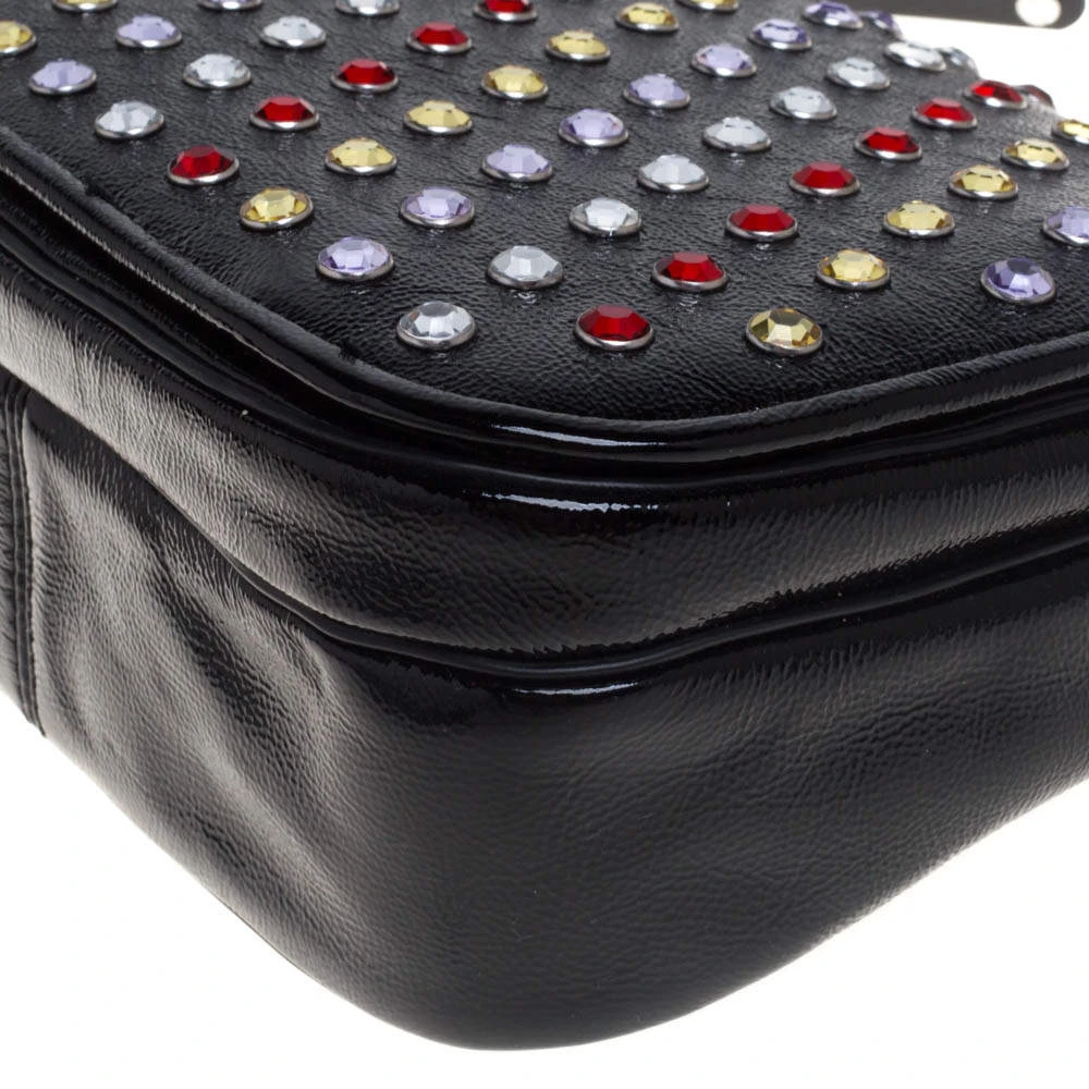 Marc Jacobs Black Patent Leather Jewel Embellished Courier Crossbody Bag For Women 12 Marc Jacobs Black Patent Leather Jewel Embellished Courier Crossbody Bag For Women - Image 12