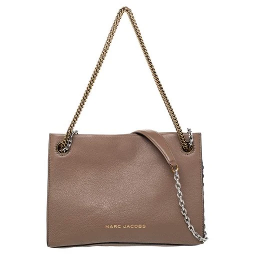 Marc Jacobs Pale Brown Leather Double Link 27 Shoulder Bag For Women -Marc Jacobs shop luxury women marc jacobs new handbags p473024 007