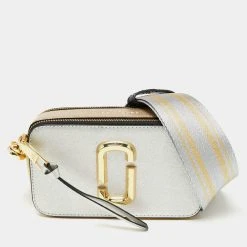 Marc Jacobs Silver/Gold Saffiano Leather Snapshot Camera Crossbody Bag For Women