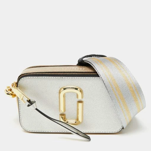 Marc Jacobs Silver/Gold Saffiano Leather Snapshot Camera Crossbody Bag For Women -Marc Jacobs shop luxury women marc jacobs new handbags p653175 012