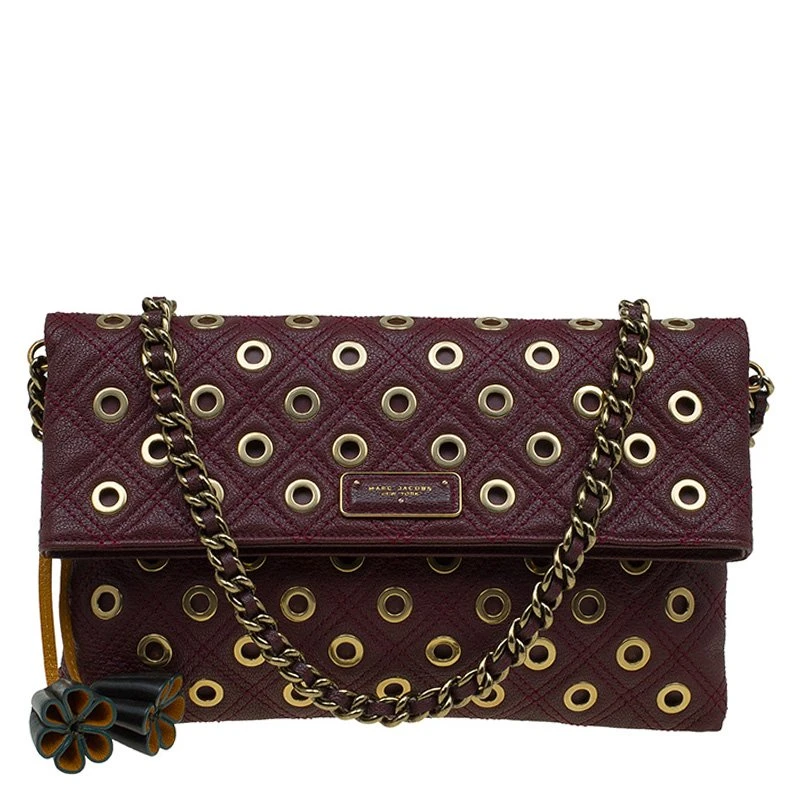 Marc Jacobs Burgundy Leather Sandy Eyelets Shoulder Bag For Women 1 Marc Jacobs Burgundy Leather Sandy Eyelets Shoulder Bag For Women