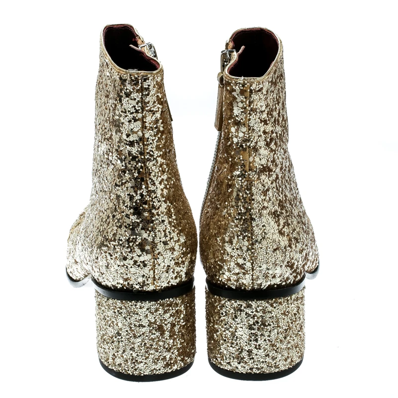 Marc Jacobs Metallic Gold Coarse Glitter Camilla Block Heel Ankle Boots Size 37 For Women 5 Marc Jacobs Metallic Gold Coarse Glitter Camilla Block Heel Ankle Boots Size 37 For Women - Image 5