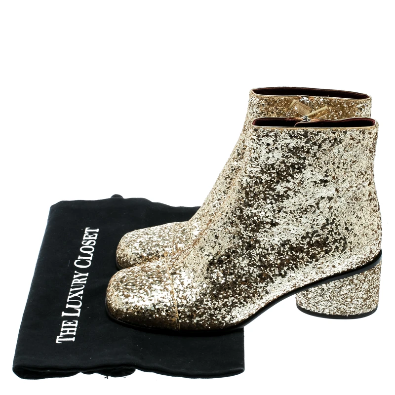 Marc Jacobs Metallic Gold Coarse Glitter Camilla Block Heel Ankle Boots Size 37 For Women 8 Marc Jacobs Metallic Gold Coarse Glitter Camilla Block Heel Ankle Boots Size 37 For Women - Image 8