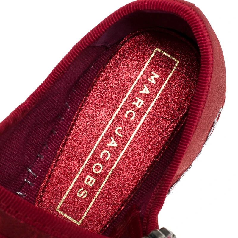 Marc Jacobs Metallic Red Nubuck Suzi Crystal Embellished Brooch Mary Jane Espadrille Platforms Size 39 For Women 7 Marc Jacobs Metallic Red Nubuck Suzi Crystal Embellished Brooch Mary Jane Espadrille Platforms Size 39 For Women - Image 7