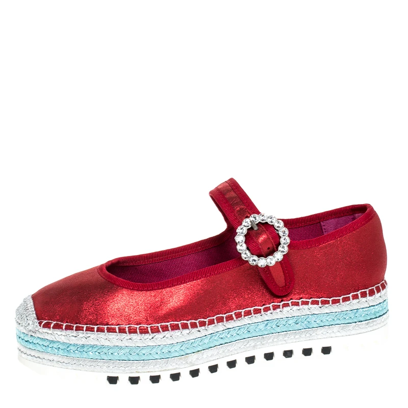 Marc Jacobs Metallic Red Nubuck Suzi Crystal Embellished Brooch Mary Jane Espadrille Platforms Size 39 For Women 1 Marc Jacobs Metallic Red Nubuck Suzi Crystal Embellished Brooch Mary Jane Espadrille Platforms Size 39 For Women