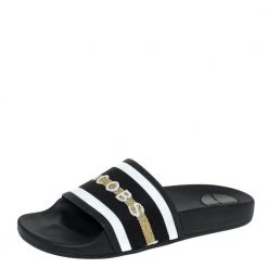 Marc Jacobs Monochrome Rubber Logo Web Flat Slides Size 36 For Women