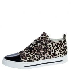 Marc Jacobs Black/Brown Animal Print Pony Hair And Patent High Top Sneakers Size 38 For Women