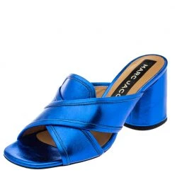 Marc Jacobs Electric Blue Leather Aurora Mules Size 37 For Women