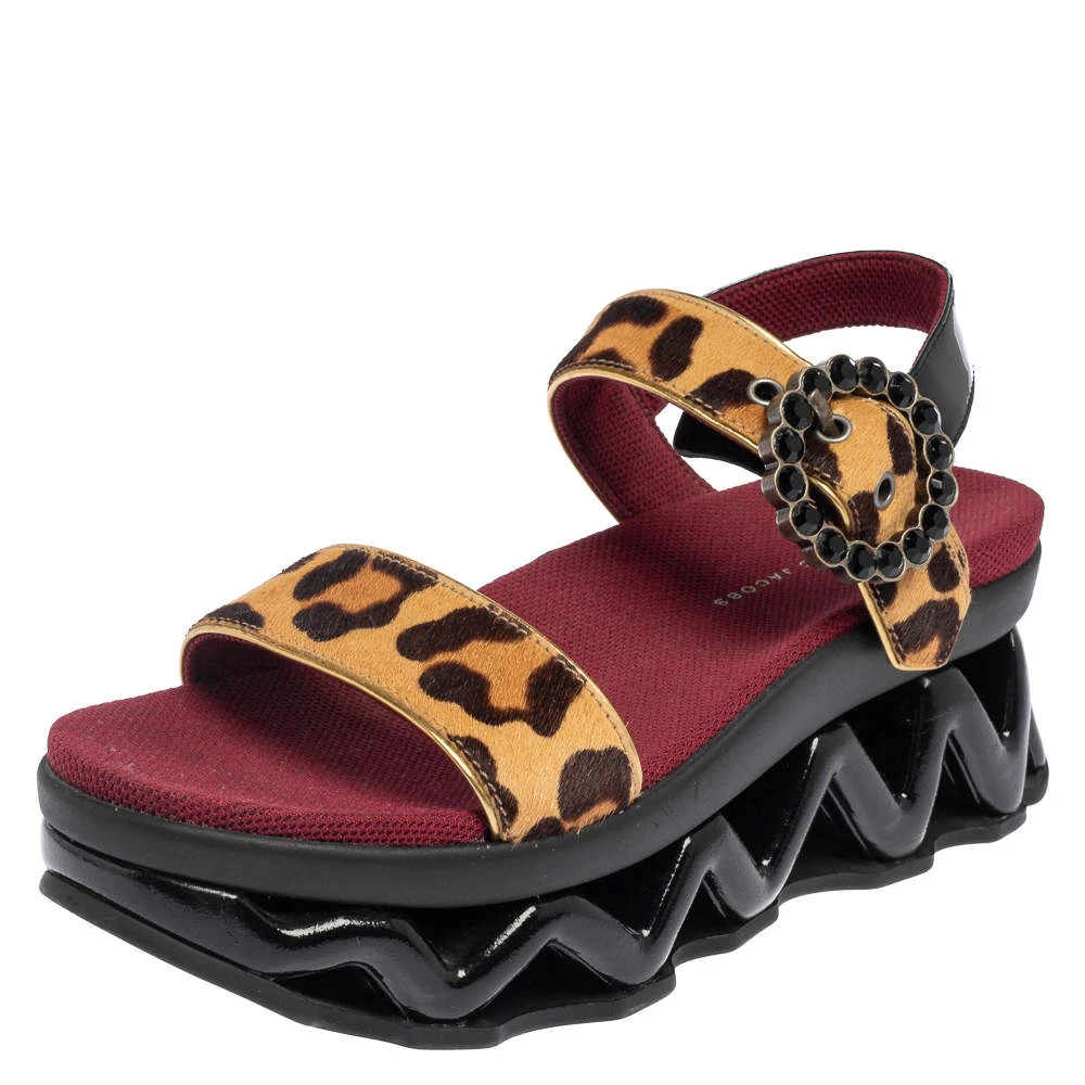 Marc By Marc Jacobs Beige Leopard Print Calf Hair And Patent Leather Ninja Wave Platform Sandals Size 37 For Women 1 Marc By Marc Jacobs Beige Leopard Print Calf Hair And Patent Leather Ninja Wave Platform Sandals Size 37 For Women