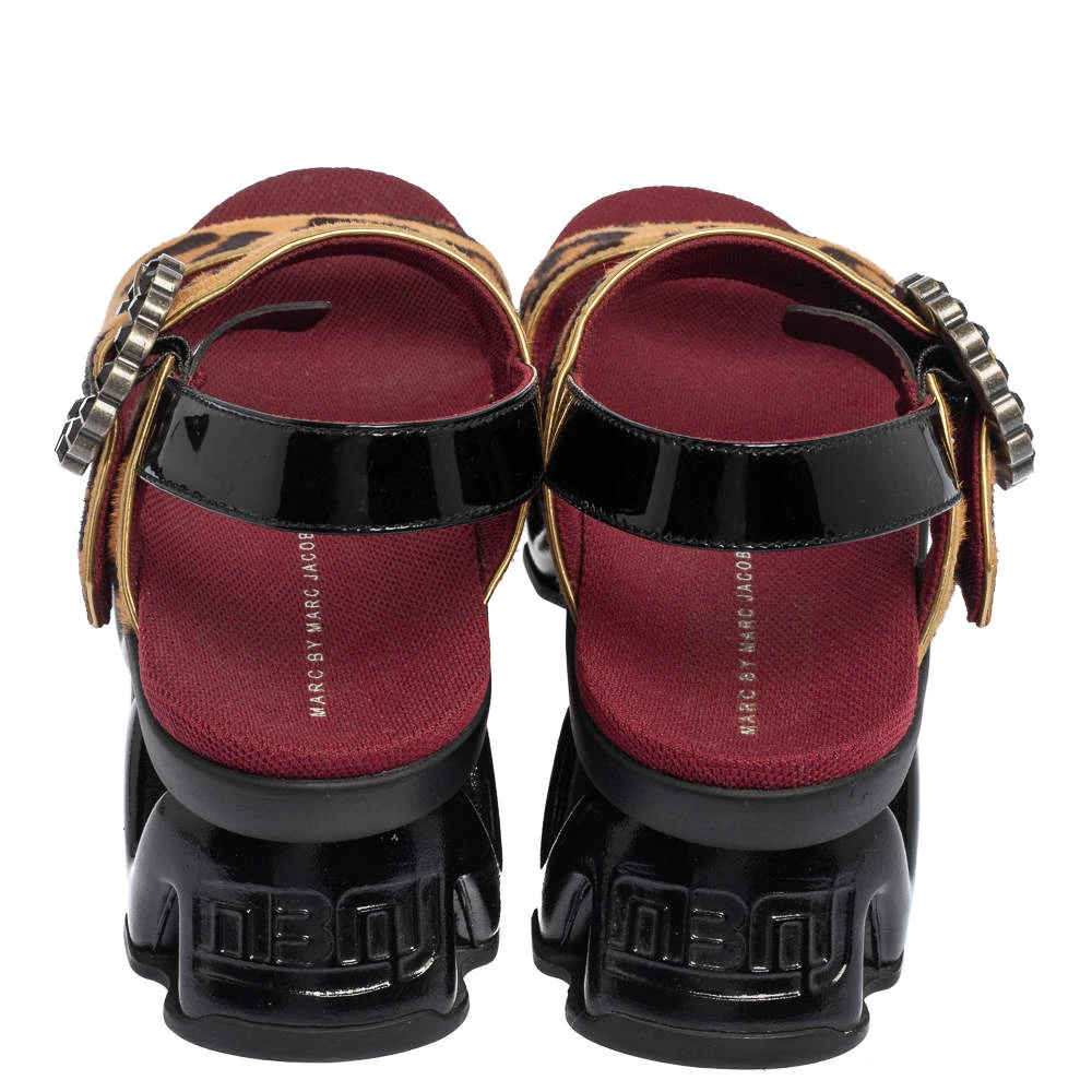 Marc By Marc Jacobs Beige Leopard Print Calf Hair And Patent Leather Ninja Wave Platform Sandals Size 37 For Women 5 Marc By Marc Jacobs Beige Leopard Print Calf Hair And Patent Leather Ninja Wave Platform Sandals Size 37 For Women - Image 5