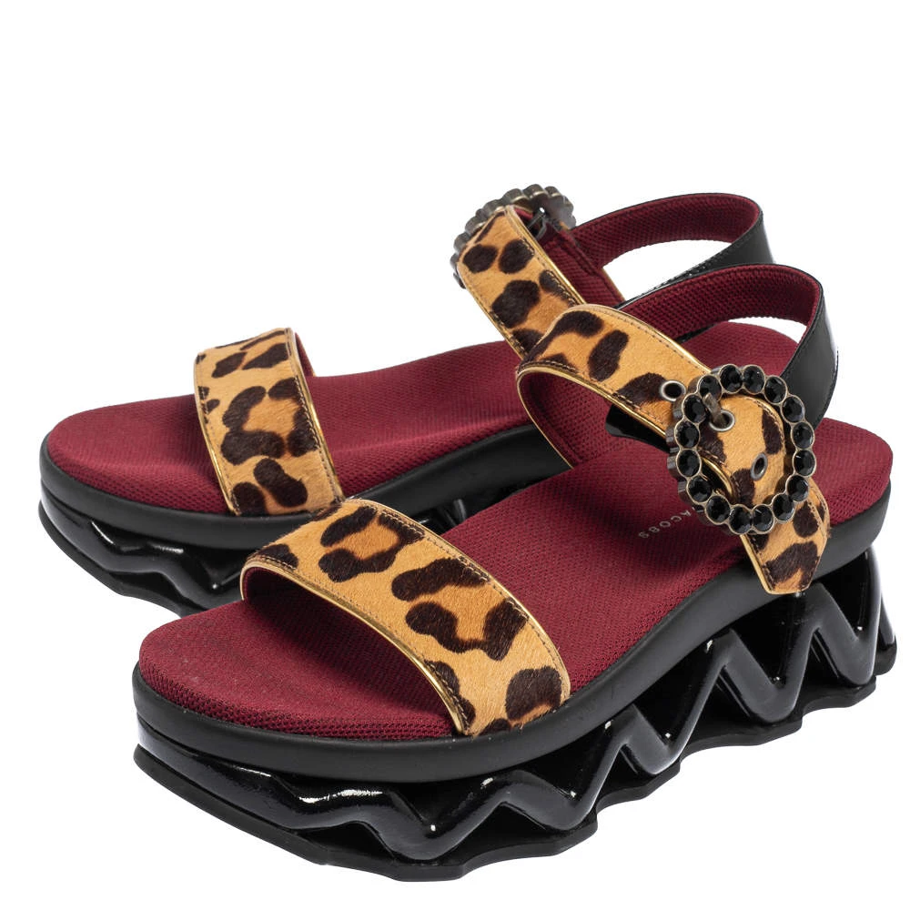 Marc By Marc Jacobs Beige Leopard Print Calf Hair And Patent Leather Ninja Wave Platform Sandals Size 37 For Women 4 Marc By Marc Jacobs Beige Leopard Print Calf Hair And Patent Leather Ninja Wave Platform Sandals Size 37 For Women - Image 4
