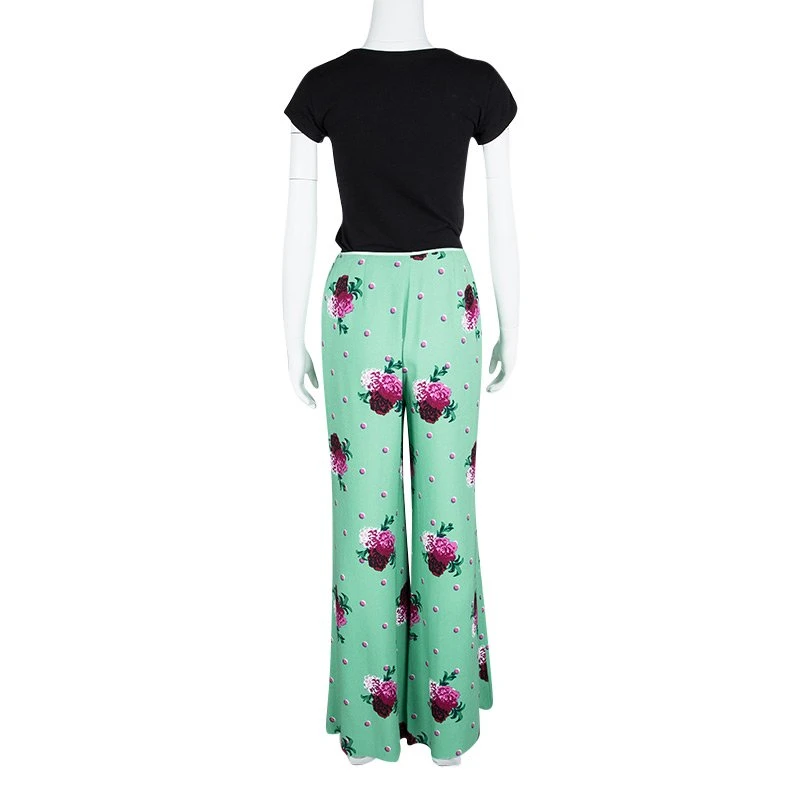 Marc Jacobs Green Floral Printed Crepe High Waist Wide Leg Pants M For Women 3 Marc Jacobs Green Floral Printed Crepe High Waist Wide Leg Pants M For Women - Image 3