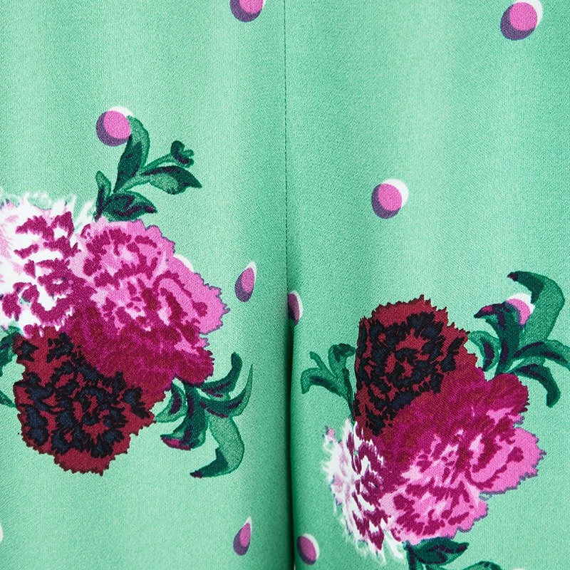 Marc Jacobs Green Floral Printed Crepe High Waist Wide Leg Pants M For Women 4 Marc Jacobs Green Floral Printed Crepe High Waist Wide Leg Pants M For Women - Image 4