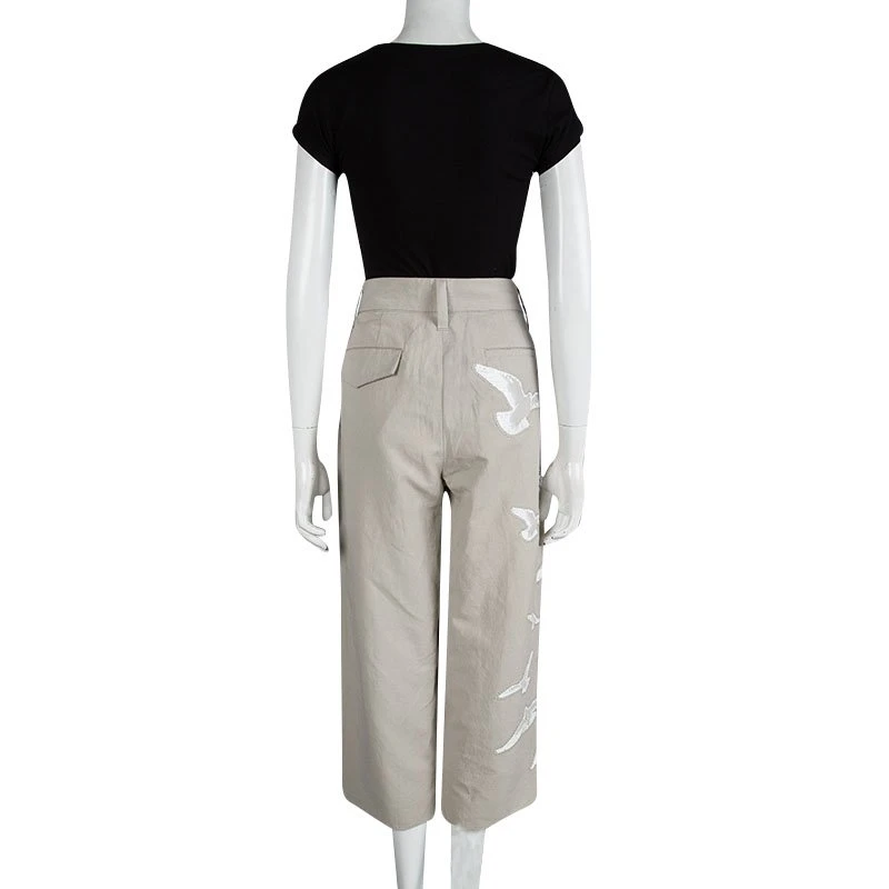 Marc Jacobs Beige Embellished Bird Motif Wide Leg Three Quarter Pants L For Women 3 Marc Jacobs Beige Embellished Bird Motif Wide Leg Three Quarter Pants L For Women - Image 3