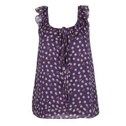 Marc Jacobs Purple Printed Chiffon Ruffle Trim Sleeveless Top S For Women