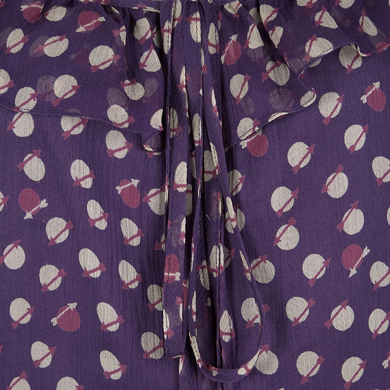 Marc Jacobs Purple Printed Chiffon Ruffle Trim Sleeveless Top S For Women 4 Marc Jacobs Purple Printed Chiffon Ruffle Trim Sleeveless Top S For Women - Image 4