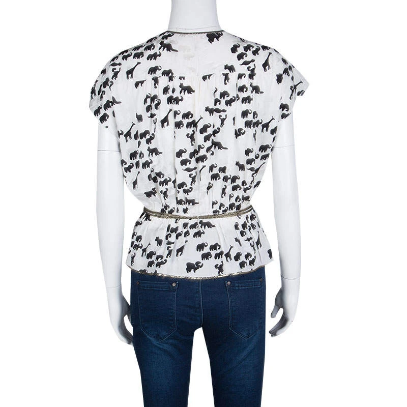Marc Jacobs White Animal Figure Print Wrap Top M For Women 3 Marc Jacobs White Animal Figure Print Wrap Top M For Women - Image 3