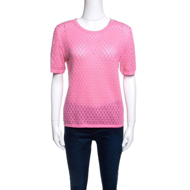 Marc Jacobs Pink Rib Trim Perforated Cotton Knit Top M For Women 1 Marc Jacobs Pink Rib Trim Perforated Cotton Knit Top M For Women