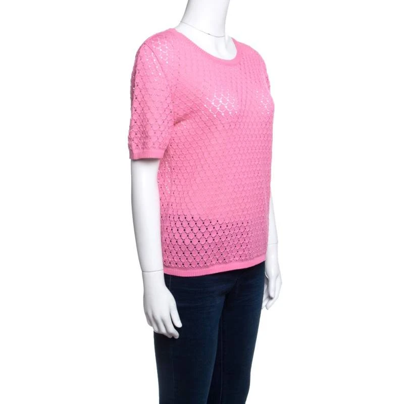 Marc Jacobs Pink Rib Trim Perforated Cotton Knit Top M For Women 2 Marc Jacobs Pink Rib Trim Perforated Cotton Knit Top M For Women - Image 2