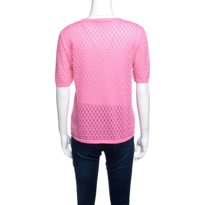 Marc Jacobs Pink Rib Trim Perforated Cotton Knit Top M For Women 3 Marc Jacobs Pink Rib Trim Perforated Cotton Knit Top M For Women - Image 3