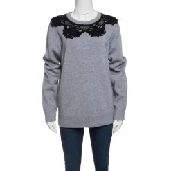 Marc Jacobs Grey Contrast Crochet Collar Detail Sweatshirt S For Women