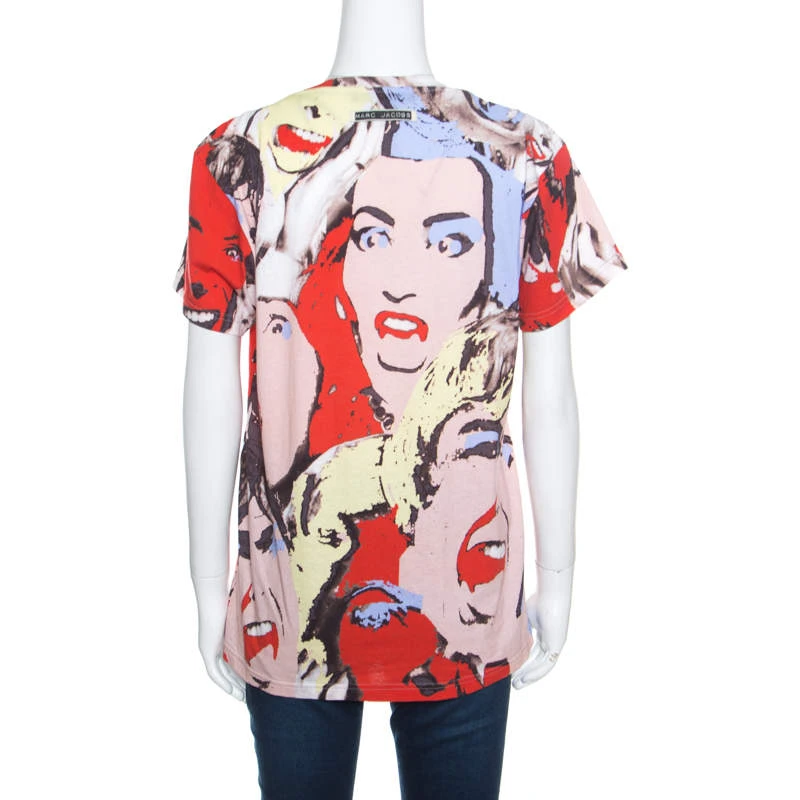Marc Jacobs Multicolor Embellished Eye Detail Pop Art Face Printed Cotton T- Shirt XS/S For Women 3 Marc Jacobs Multicolor Embellished Eye Detail Pop Art Face Printed Cotton T- Shirt XS/S For Women - Image 3