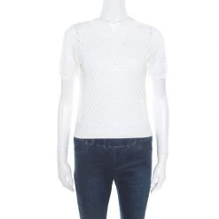 Marc Jacobs White Perforated Fish Scale Pattern Knit Crop Top S For Women