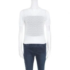 Marc Jacobs White Perforated Fish Scale Pattern Knit Crop Top S For Women -Marc Jacobs shop luxury women marc jacobs used clothes p171022 006