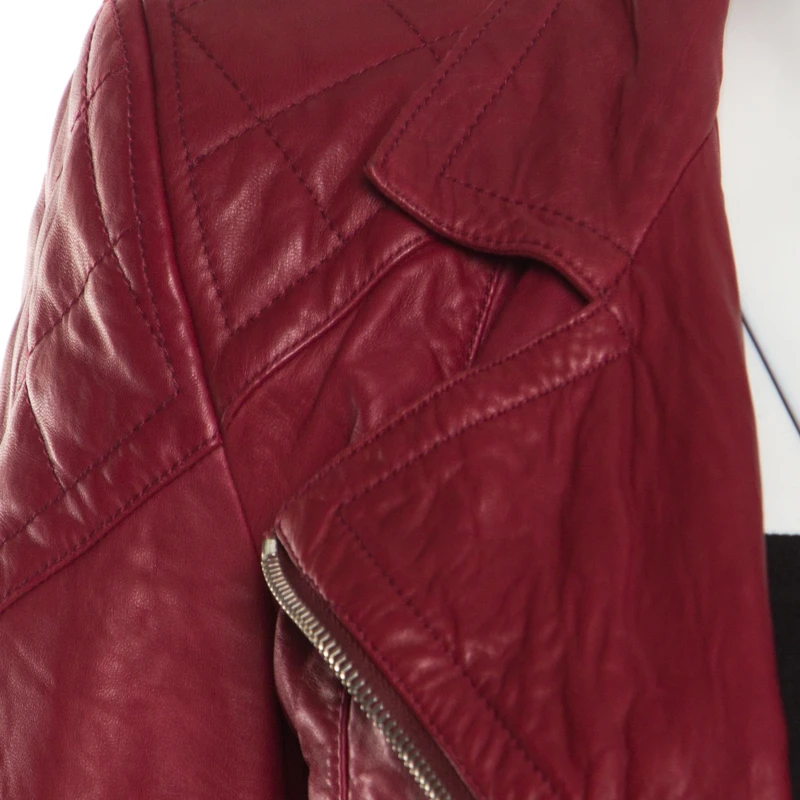 Marc Jacobs Brick Red Leather Quilted Shoulder Biker Jacket S For Women 4 Marc Jacobs Brick Red Leather Quilted Shoulder Biker Jacket S For Women - Image 4