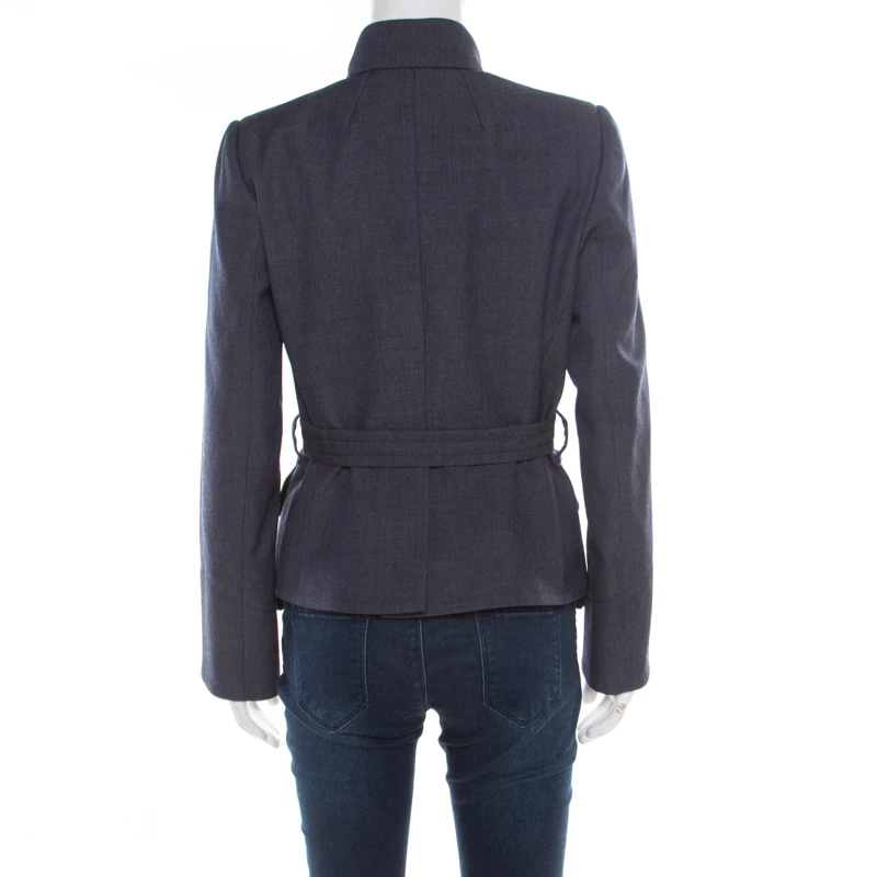 Marc Jacobs Indigo Twill Wool Patch Pocket Detail Belted Jacket M For Women 3 Marc Jacobs Indigo Twill Wool Patch Pocket Detail Belted Jacket M For Women - Image 3