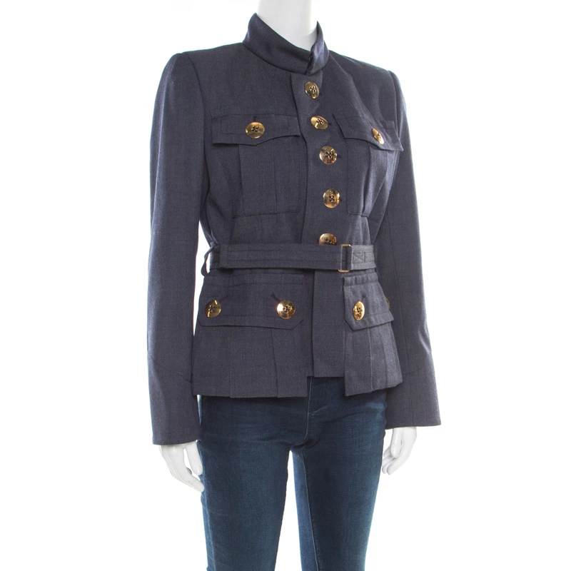 Marc Jacobs Indigo Twill Wool Patch Pocket Detail Belted Jacket M For Women 2 Marc Jacobs Indigo Twill Wool Patch Pocket Detail Belted Jacket M For Women - Image 2