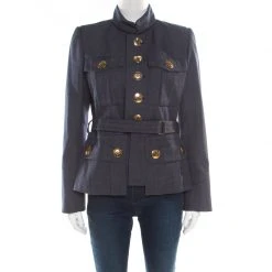 Marc Jacobs Indigo Twill Wool Patch Pocket Detail Belted Jacket M For Women