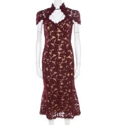 Marc Jacobs Burgundy Rose Guipure Lace Cap Sleeve Midi Dress S For Women