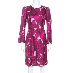 Marc Jacobs Marc Jacob Pink Floral Printed Silk Paneled Detail Midi Dress M For Women