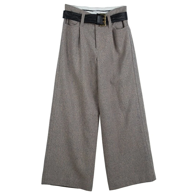 Marc Jacobs Grey Wool Wide Leg Belted Trousers M For Women 1 Marc Jacobs Grey Wool Wide Leg Belted Trousers M For Women