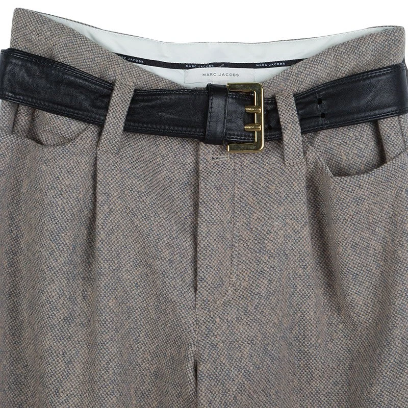 Marc Jacobs Grey Wool Wide Leg Belted Trousers M For Women 3 Marc Jacobs Grey Wool Wide Leg Belted Trousers M For Women - Image 3